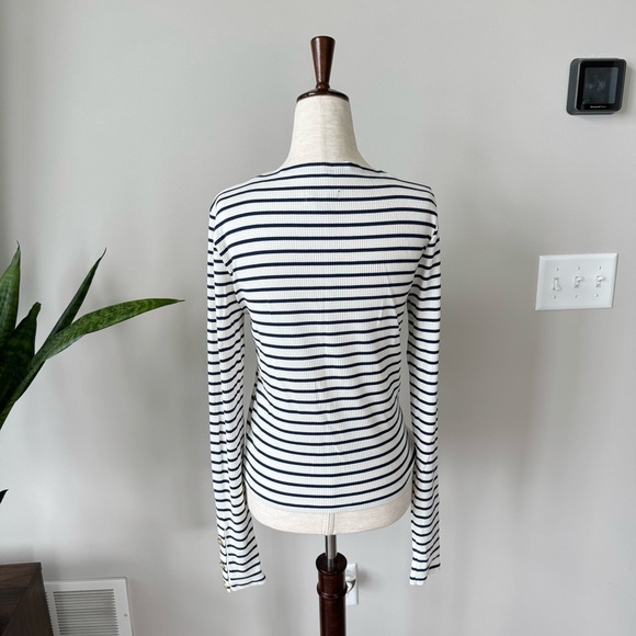 NWOT! J. Crew Vintage rib split-neck T-shirt with button cuffs in stripe - Picture 9 of 10